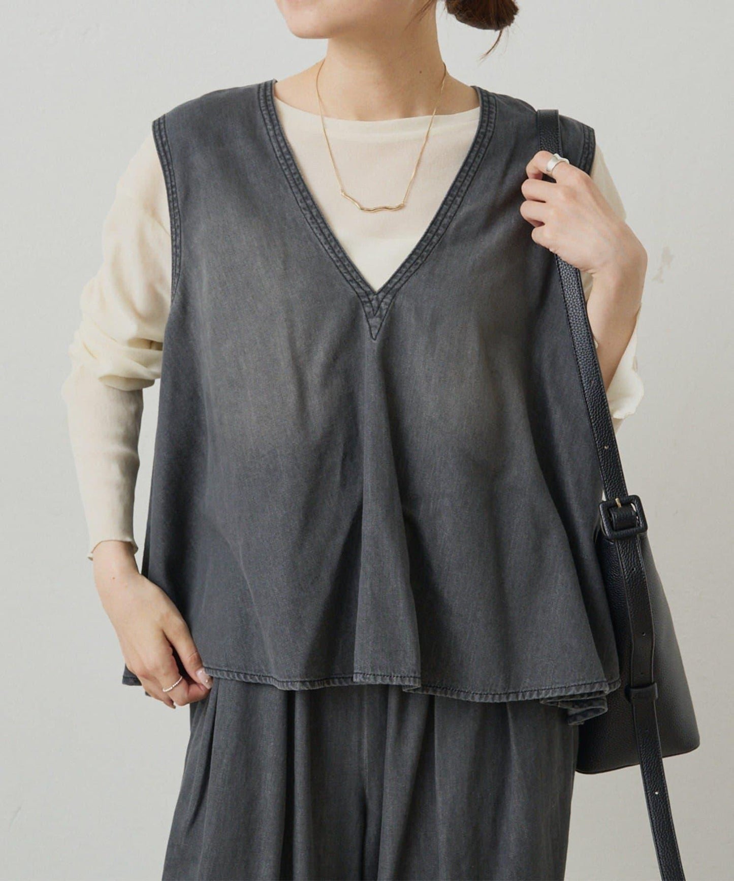 【套裝商品】牛仔喇叭袖上衣+休閒褲套裝