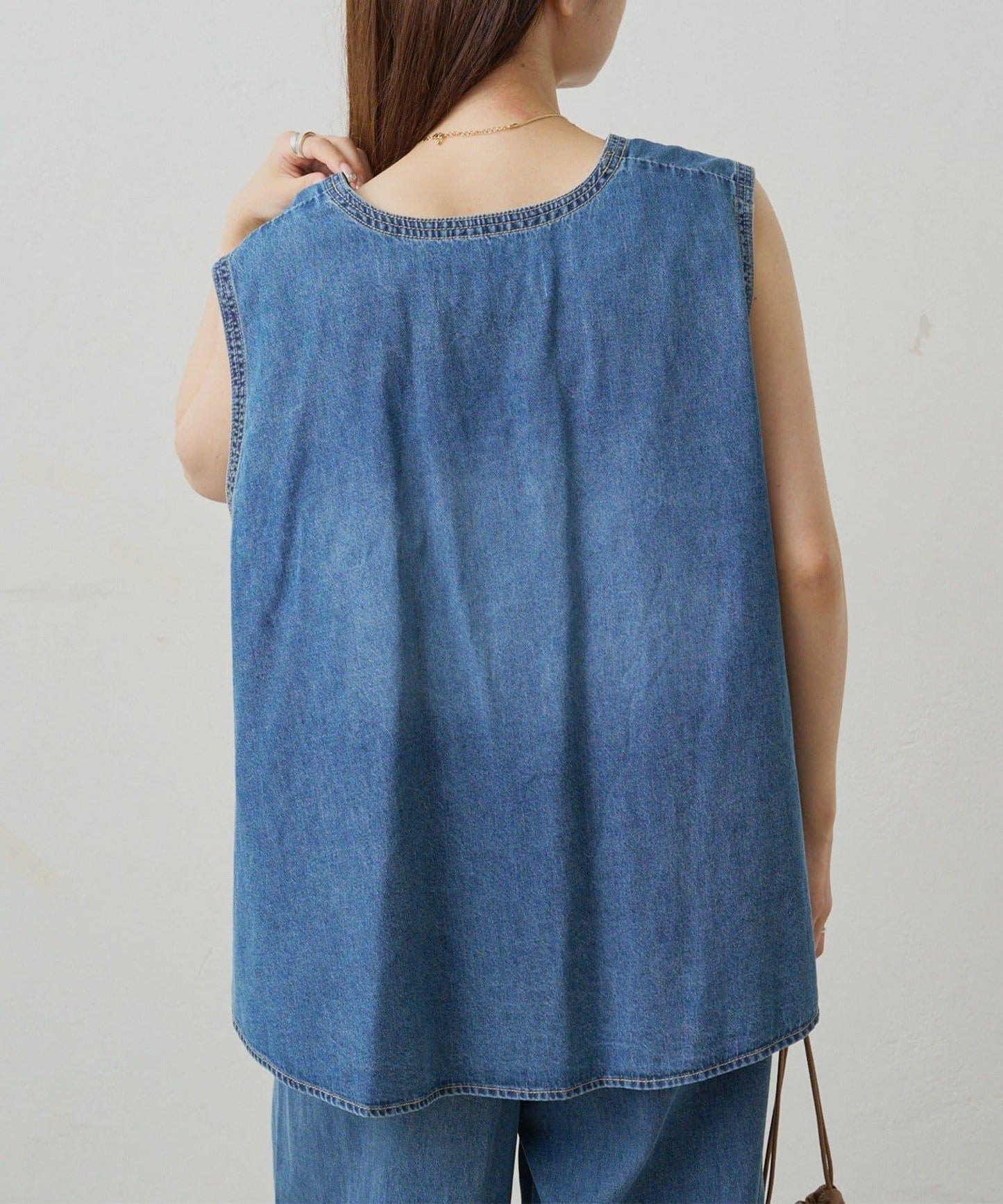 【套裝商品】牛仔喇叭袖上衣+休閒褲套裝