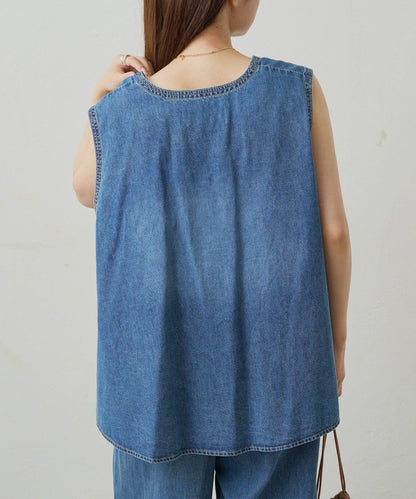 【套裝商品】牛仔喇叭袖上衣+休閒褲套裝