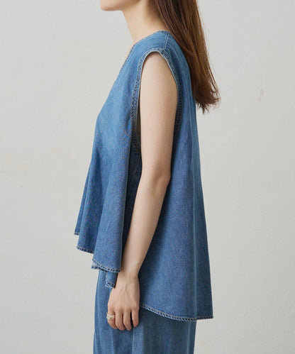 【套裝商品】牛仔喇叭袖上衣+休閒褲套裝