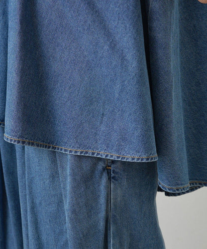 【套裝商品】牛仔喇叭袖上衣+休閒褲套裝