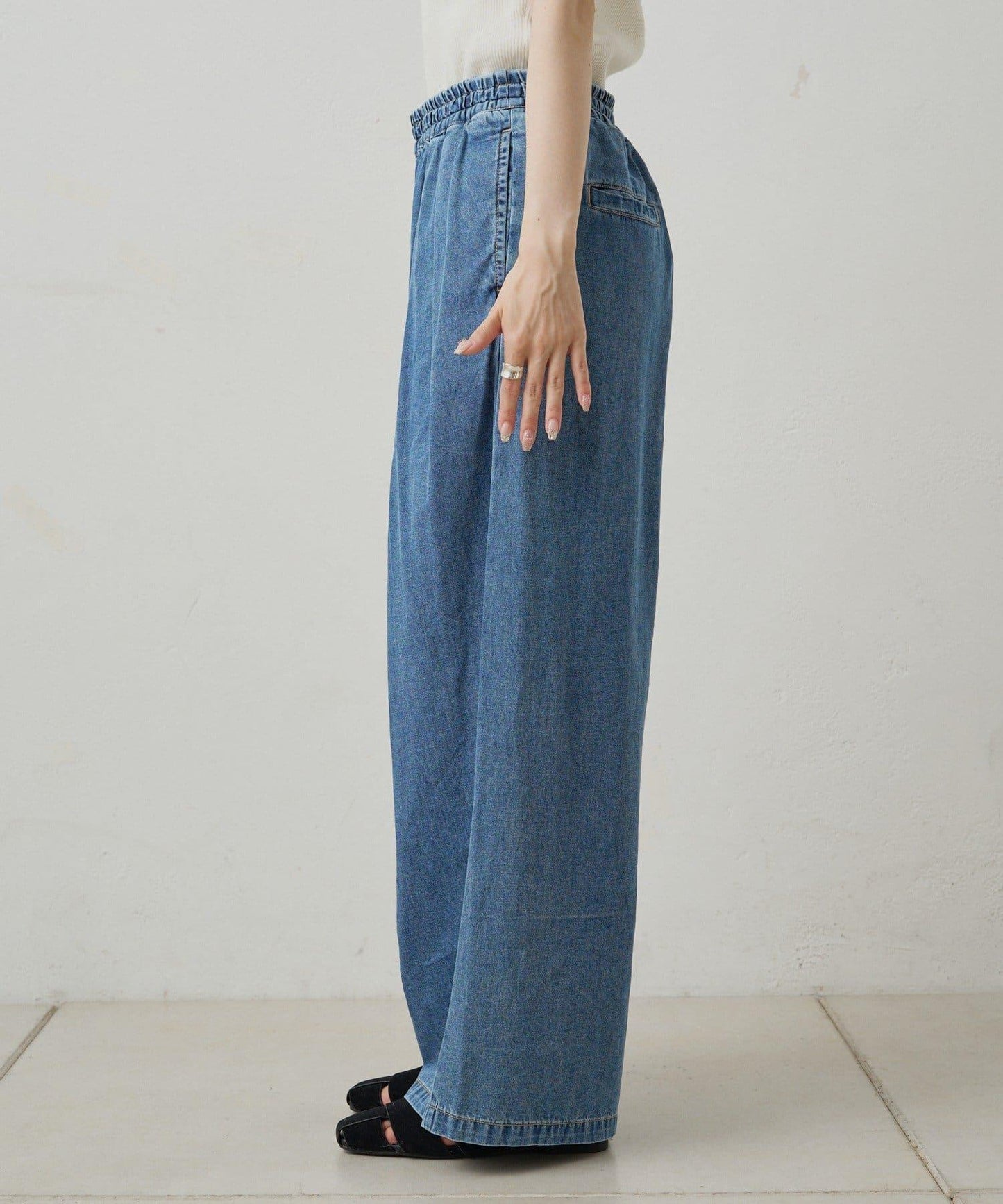 【套裝商品】牛仔喇叭袖上衣+休閒褲套裝