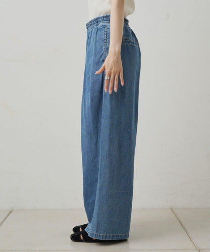 【套裝商品】牛仔喇叭袖上衣+休閒褲套裝