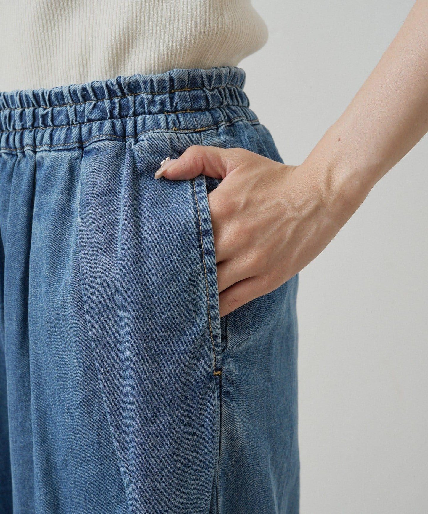 【套裝商品】牛仔喇叭袖上衣+休閒褲套裝