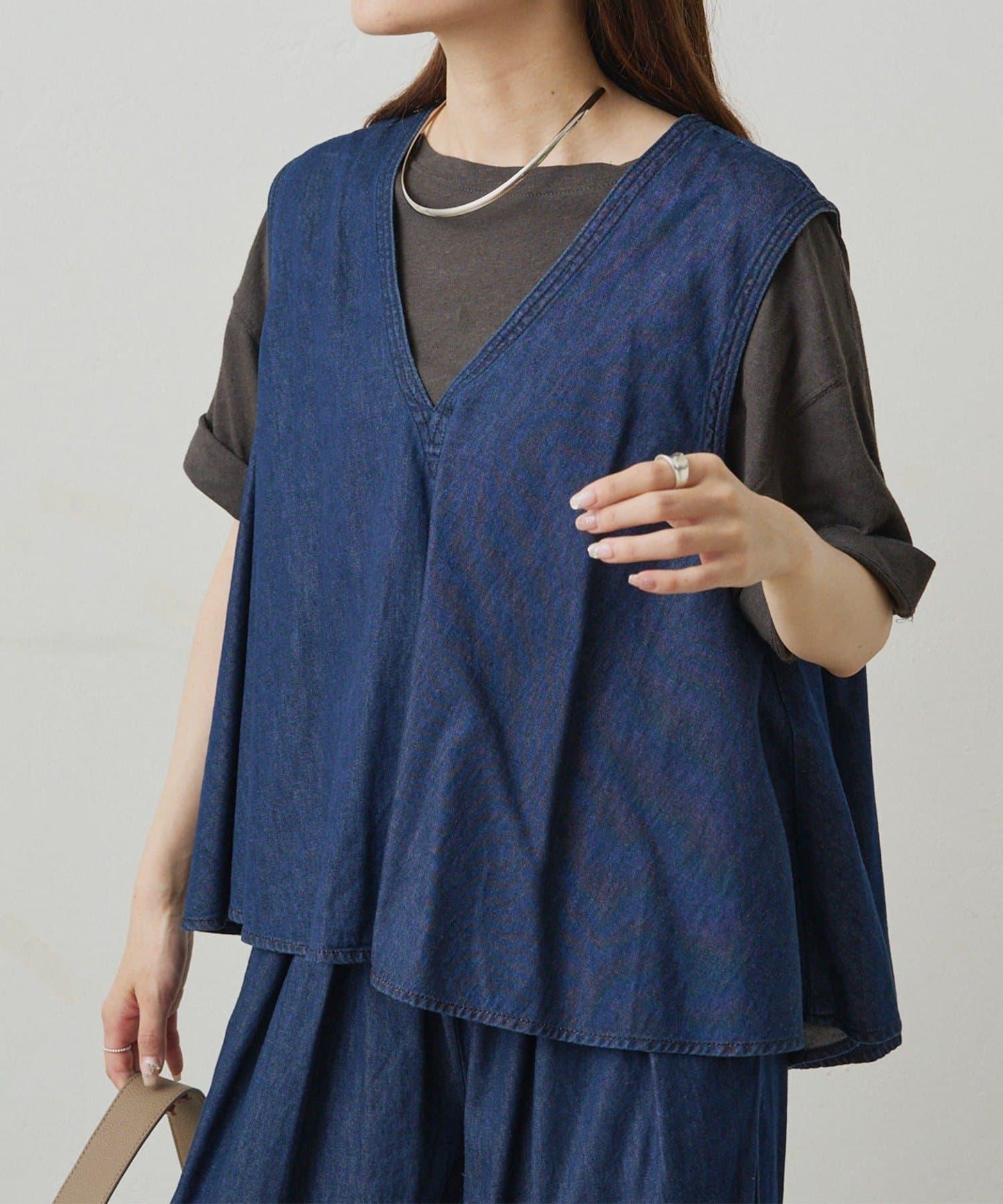 【套裝商品】牛仔喇叭袖上衣+休閒褲套裝