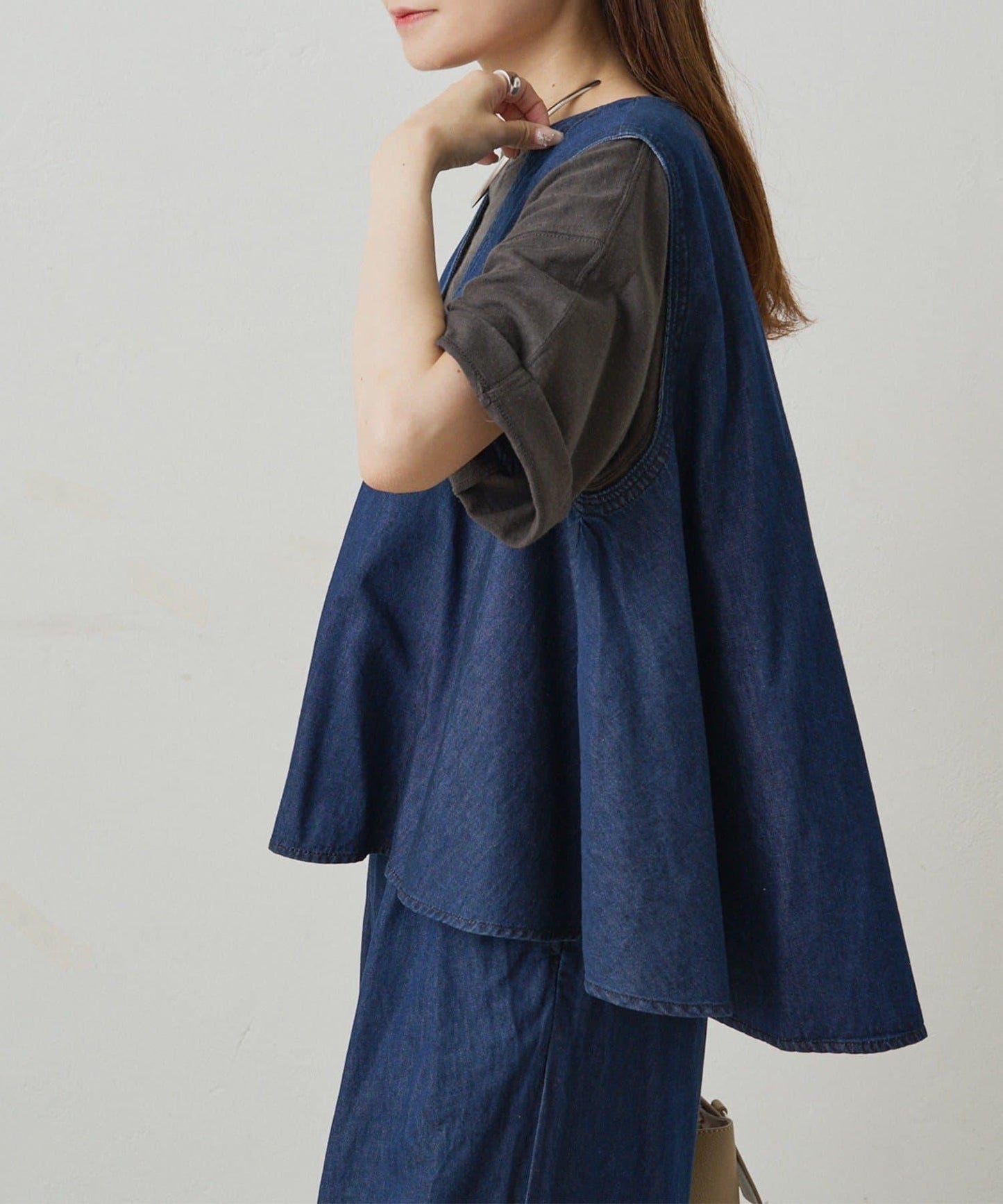 【套裝商品】牛仔喇叭袖上衣+休閒褲套裝