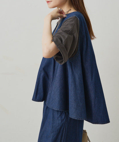 【套裝商品】牛仔喇叭袖上衣+休閒褲套裝