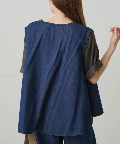 【套裝商品】牛仔喇叭袖上衣+休閒褲套裝