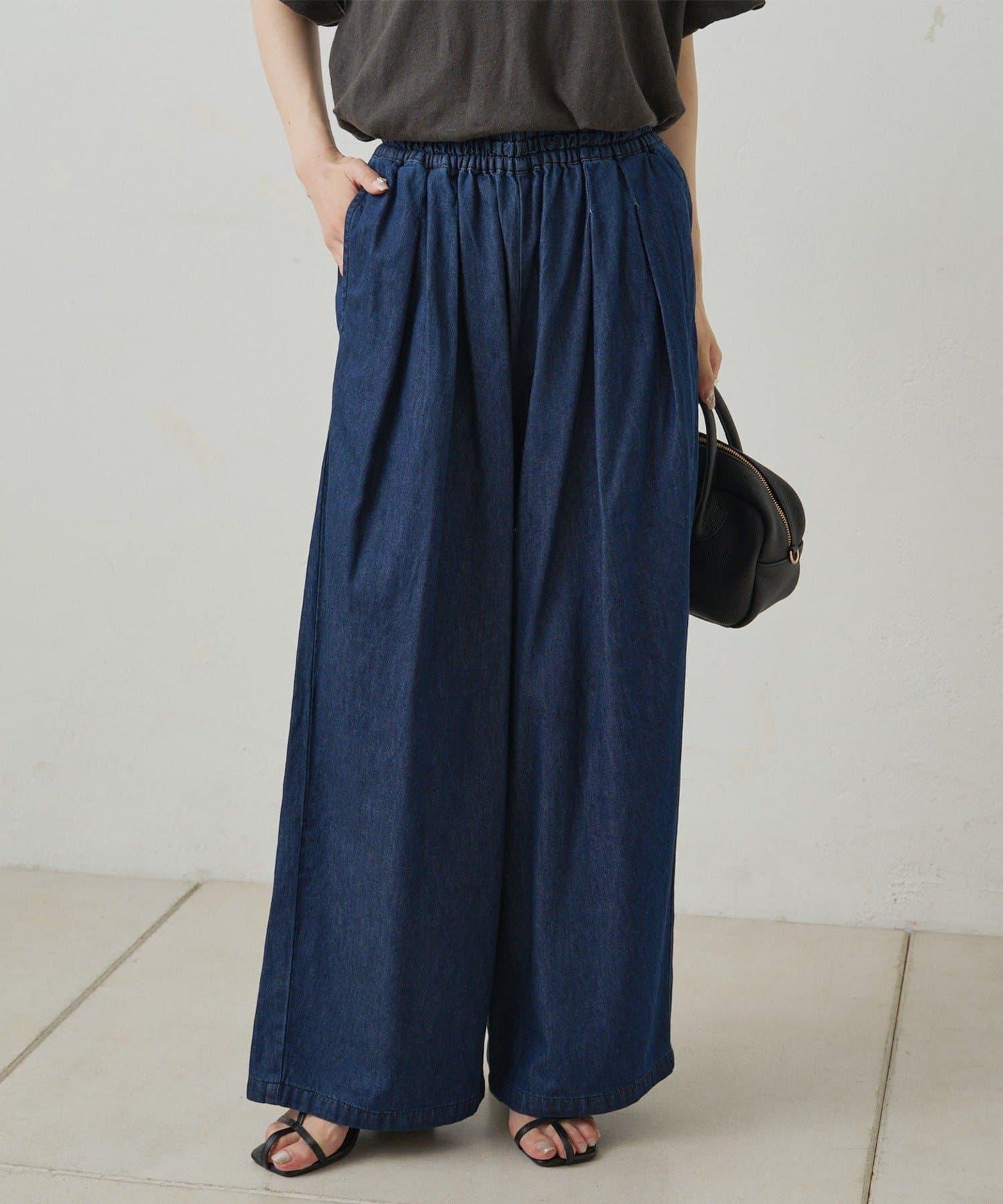 【套裝商品】牛仔喇叭袖上衣+休閒褲套裝