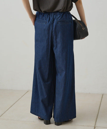 【套裝商品】牛仔喇叭袖上衣+休閒褲套裝