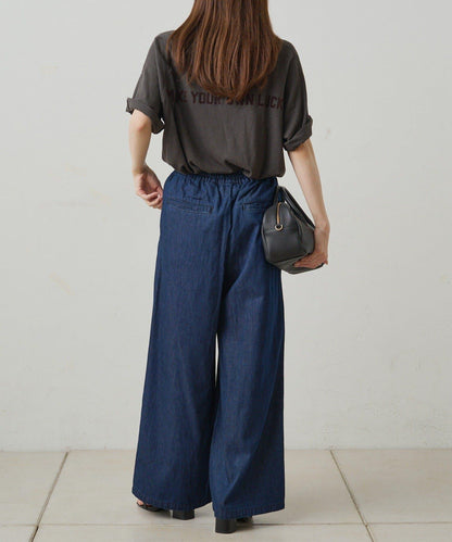 【套裝商品】牛仔喇叭袖上衣+休閒褲套裝