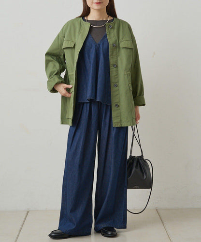 【套裝商品】牛仔喇叭袖上衣+休閒褲套裝