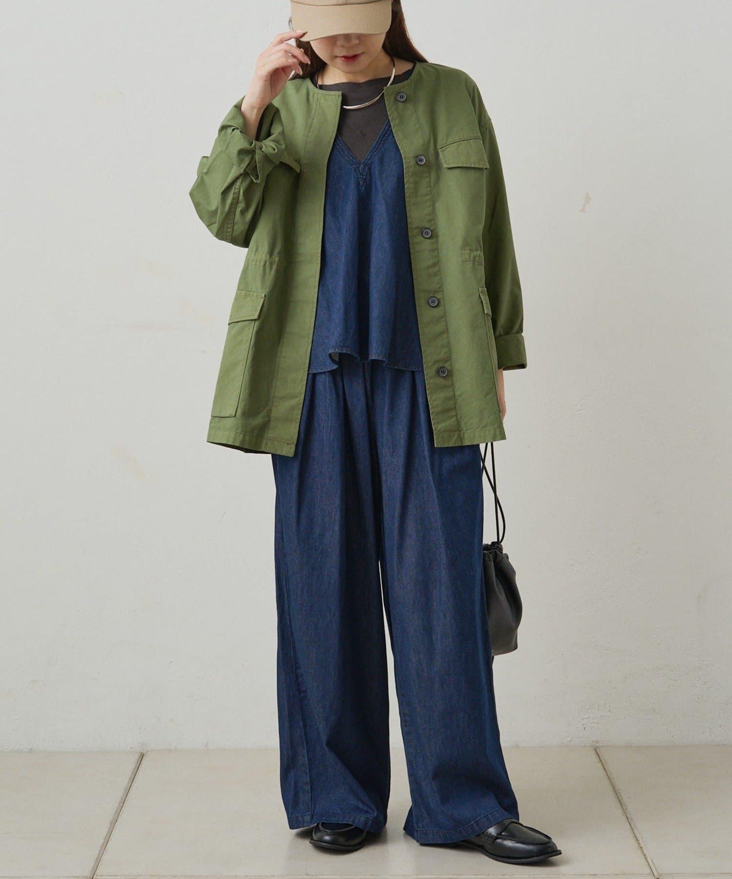 【套裝商品】牛仔喇叭袖上衣+休閒褲套裝