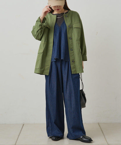 【套裝商品】牛仔喇叭袖上衣+休閒褲套裝