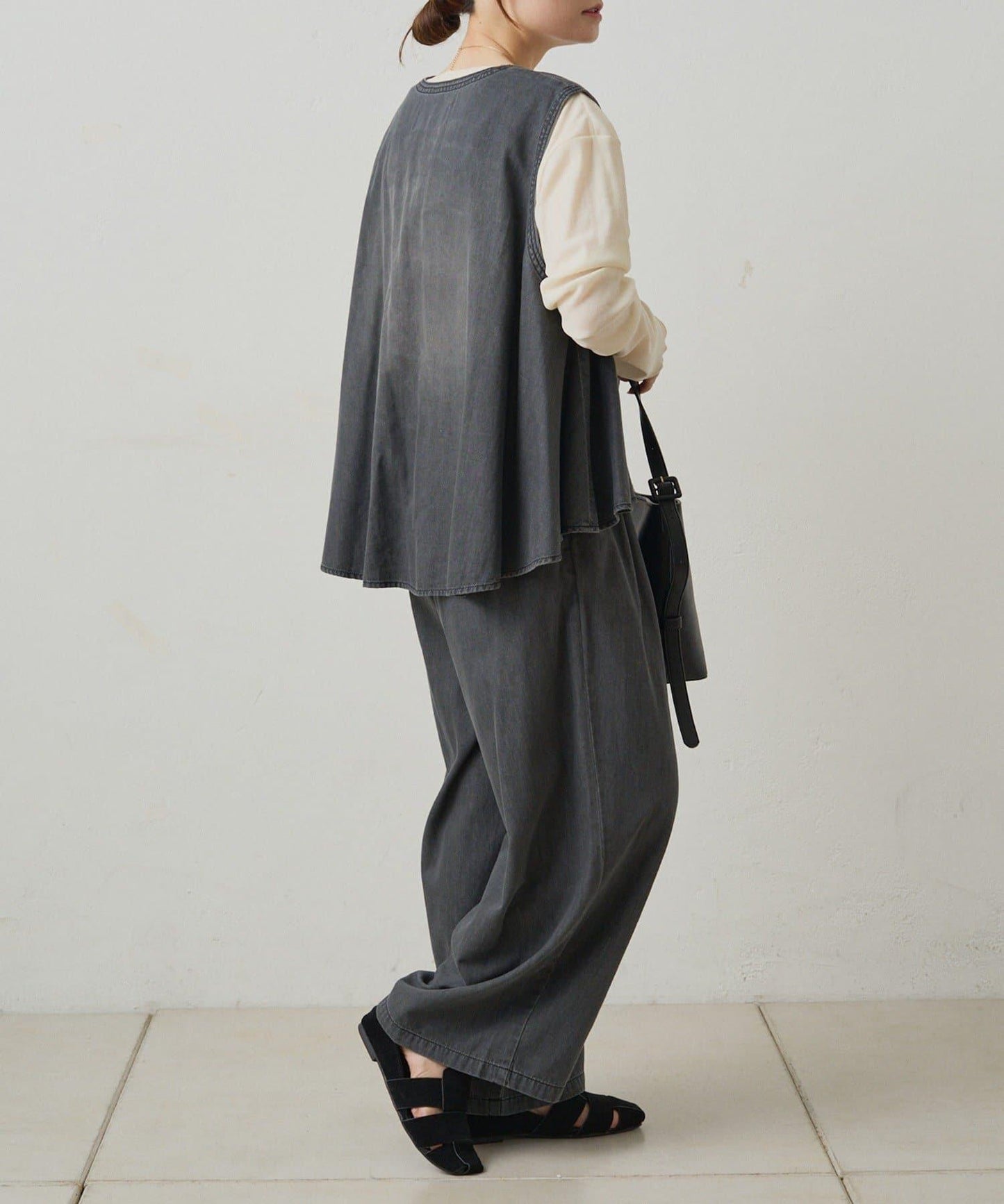 【套裝商品】牛仔喇叭袖上衣+休閒褲套裝