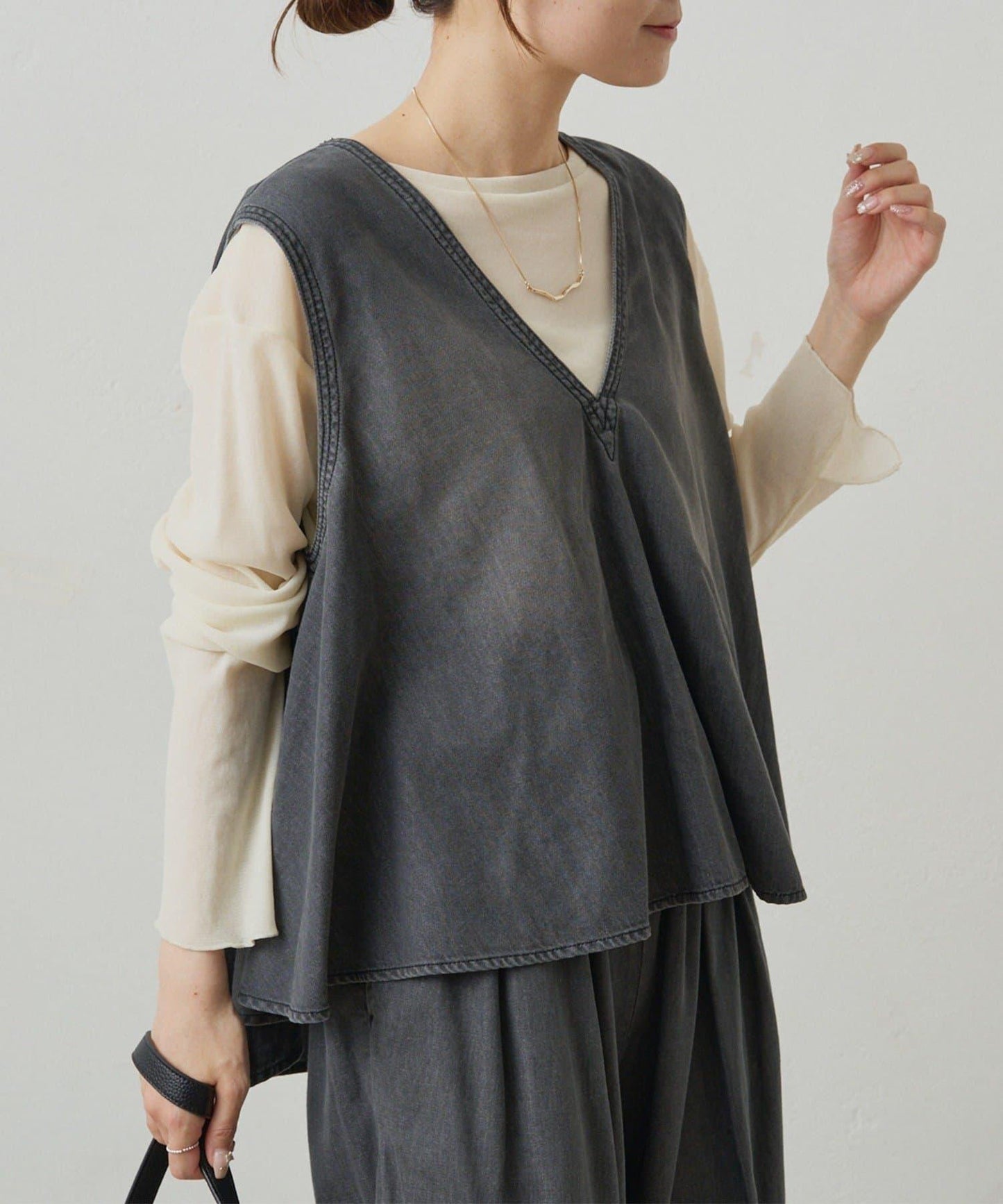 【套裝商品】牛仔喇叭袖上衣+休閒褲套裝