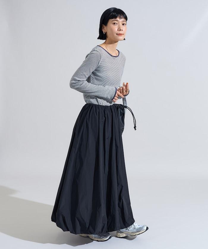 貝殼褶皺羅紋條紋長袖T恤