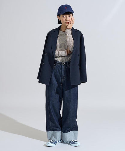 貝殼褶皺羅紋條紋長袖T恤