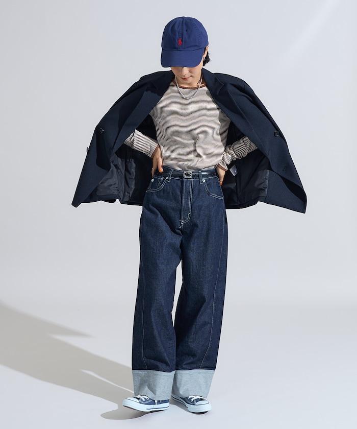 貝殼褶皺羅紋條紋長袖T恤