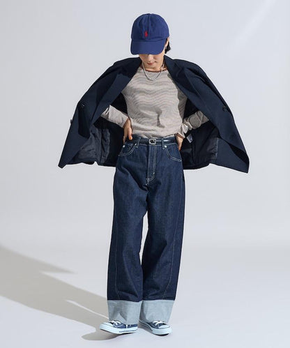 貝殼褶皺羅紋條紋長袖T恤