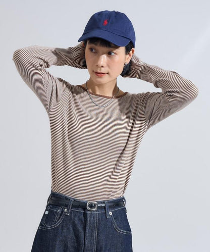 貝殼褶皺羅紋條紋長袖T恤