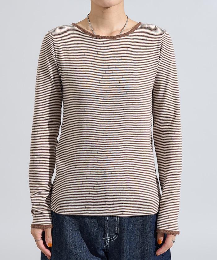 貝殼褶皺羅紋條紋長袖T恤