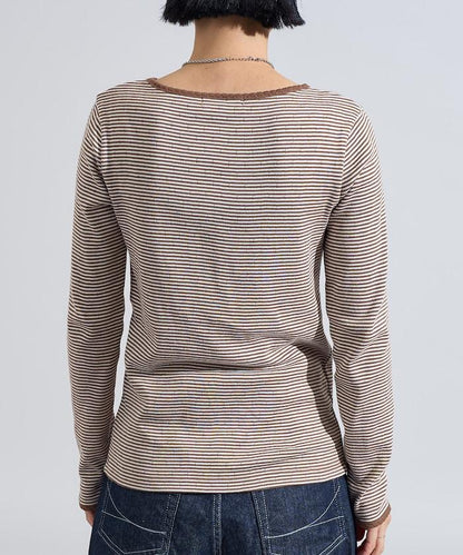 貝殼褶皺羅紋條紋長袖T恤