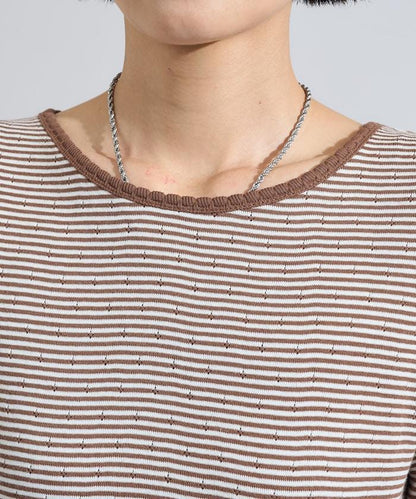 貝殼褶皺羅紋條紋長袖T恤