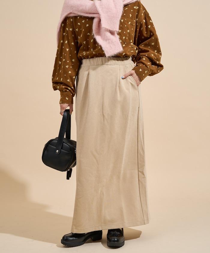 平紋燈芯絨半身裙/燈芯絨長款半身裙