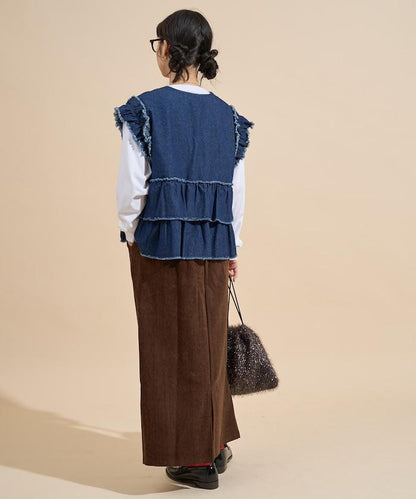 平紋燈芯絨半身裙/燈芯絨長款半身裙