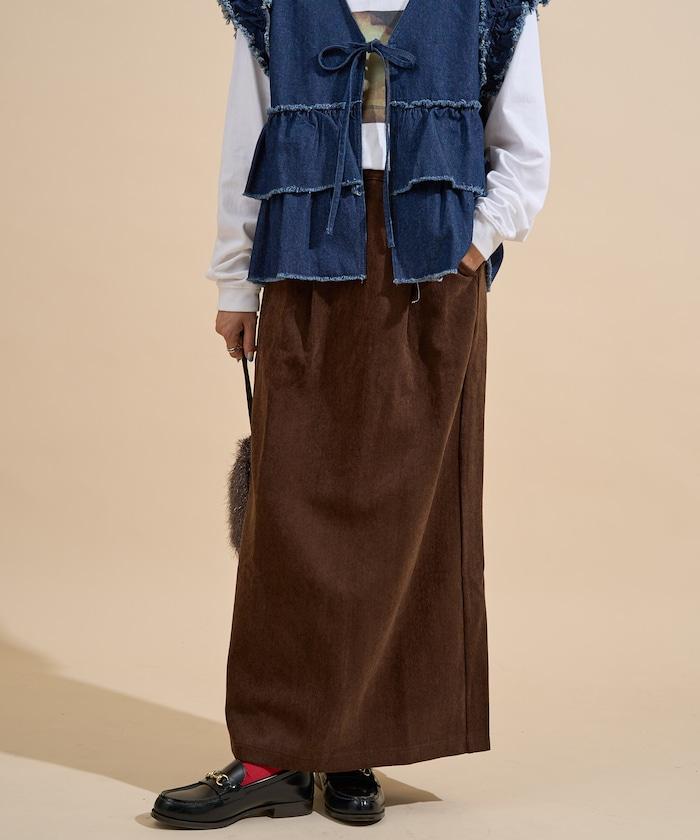 平紋燈芯絨半身裙/燈芯絨長款半身裙