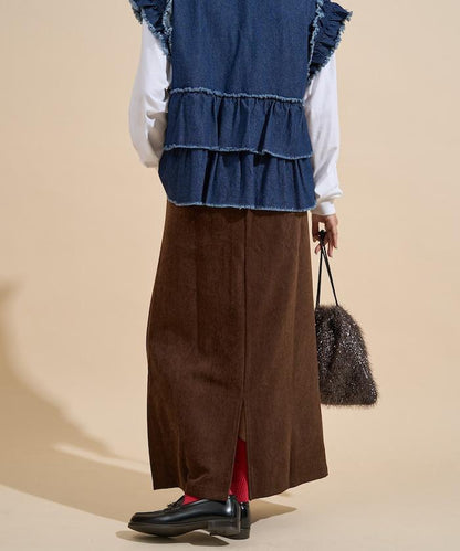 平紋燈芯絨半身裙/燈芯絨長款半身裙