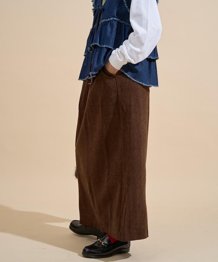 平紋燈芯絨半身裙/燈芯絨長款半身裙