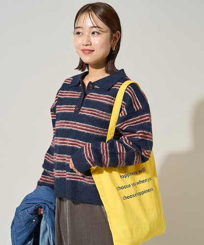 長毛多色條紋翻領針織衫