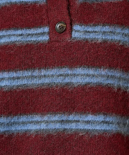 長毛多色條紋翻領針織衫