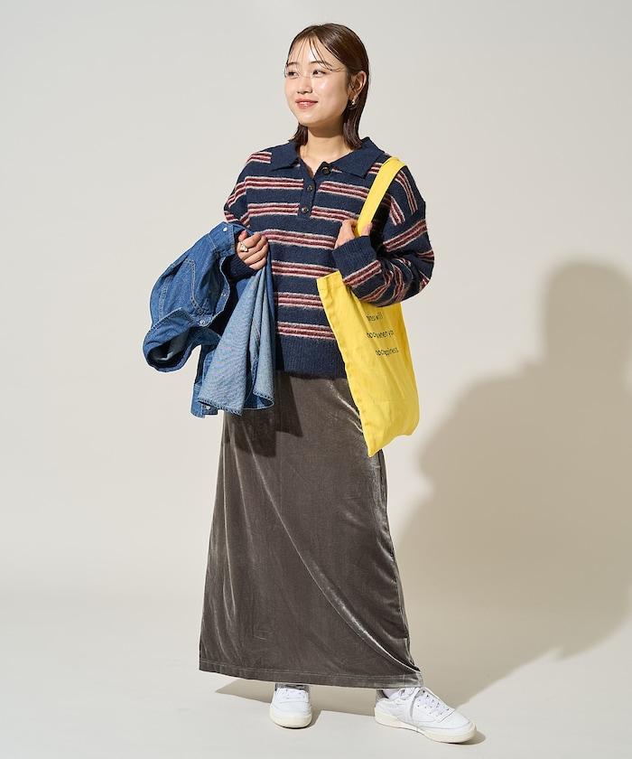 長毛多色條紋翻領針織衫