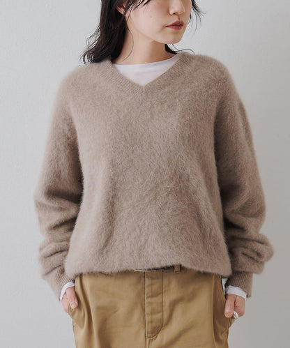 毛絨V領套頭衫