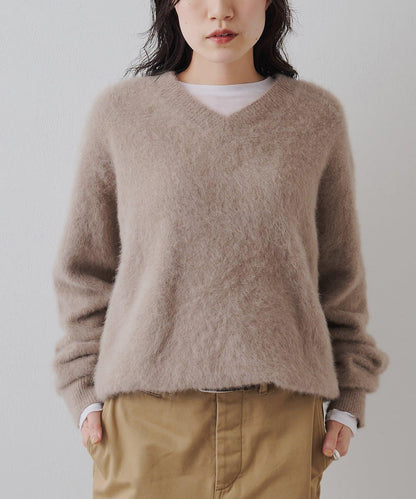 毛絨V領套頭衫