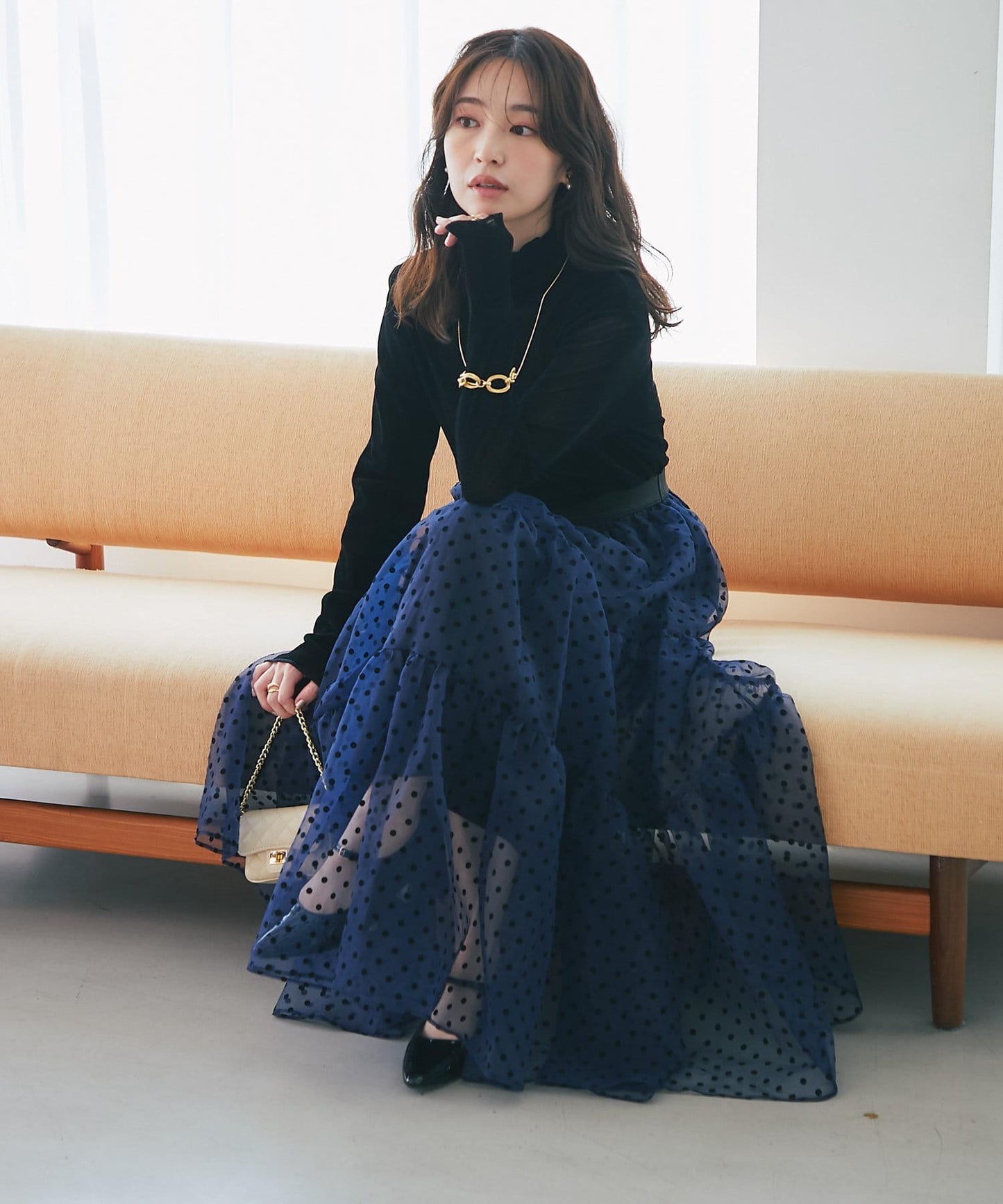 【La boutique BonBon】植絨網紗高領打底衫