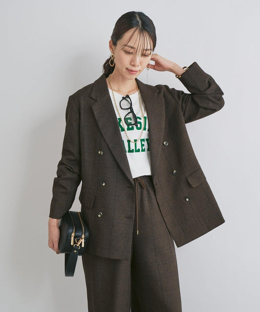可成套搭配・優雅成熟女性休閒風格泡泡紗格紋西裝外套