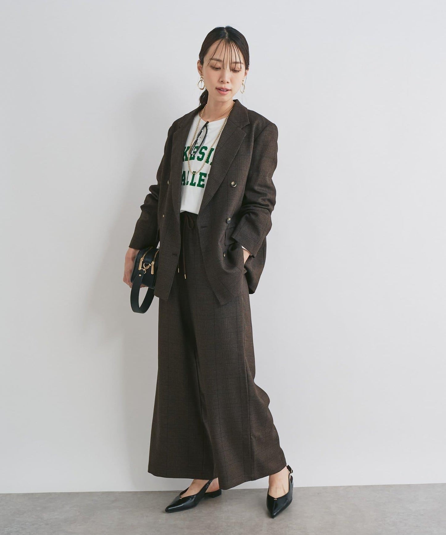 可成套搭配・優雅成熟女性休閒風格泡泡紗格紋西裝外套