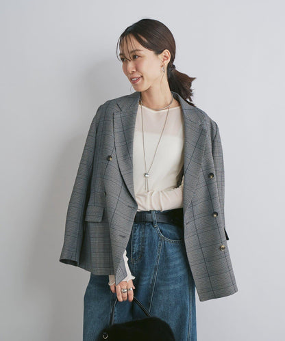 可成套搭配・優雅成熟女性休閒風格泡泡紗格紋西裝外套