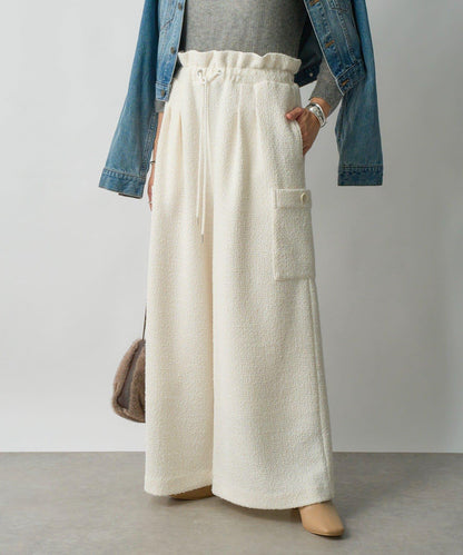 【打造時尚造型】剪裁粗花呢寬腿褲