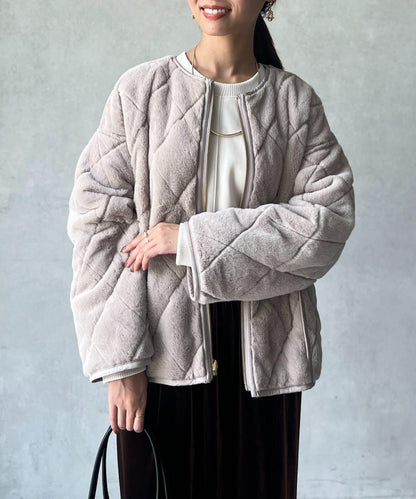 仿皮草拼接絎縫可雙面穿夾克