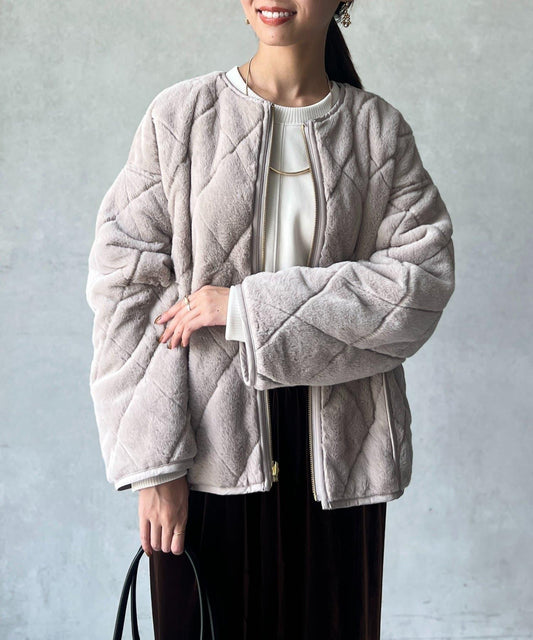 仿皮草拼接絎縫可雙面穿夾克