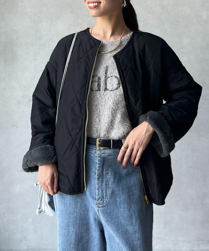 仿皮草拼接絎縫可雙面穿夾克