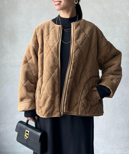 仿皮草拼接絎縫可雙面穿夾克