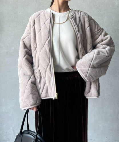 仿皮草拼接絎縫可雙面穿夾克