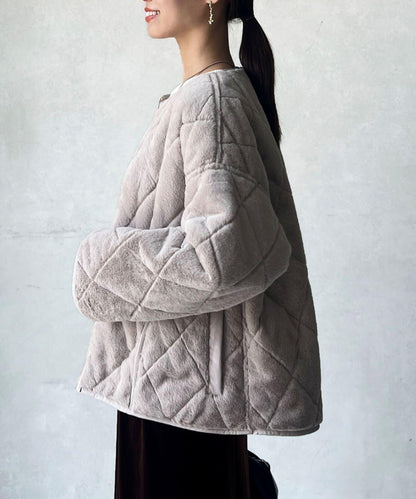 仿皮草拼接絎縫可雙面穿夾克