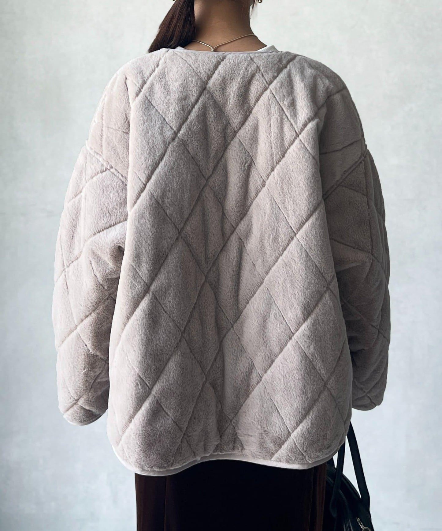 仿皮草拼接絎縫可雙面穿夾克